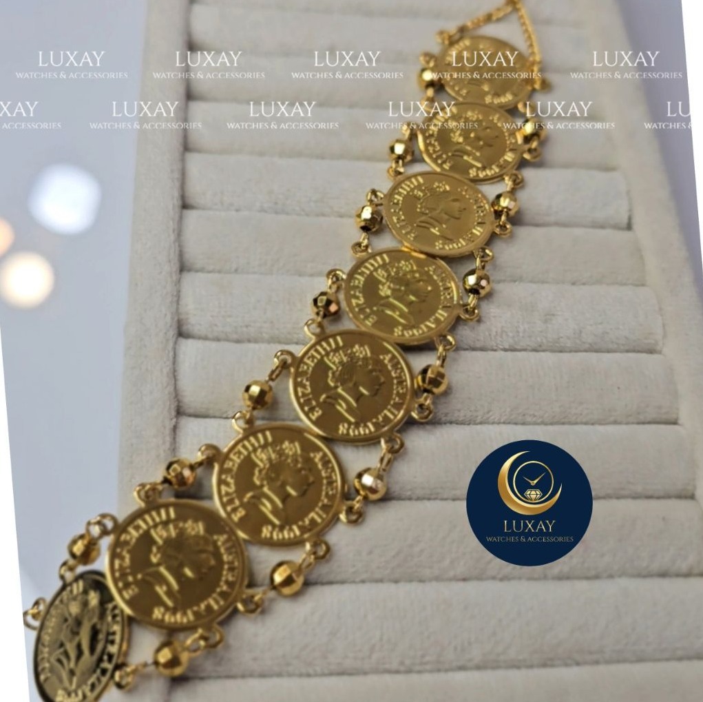 دستبند سکه ای وارداتی زنانه رنگ ثابت 